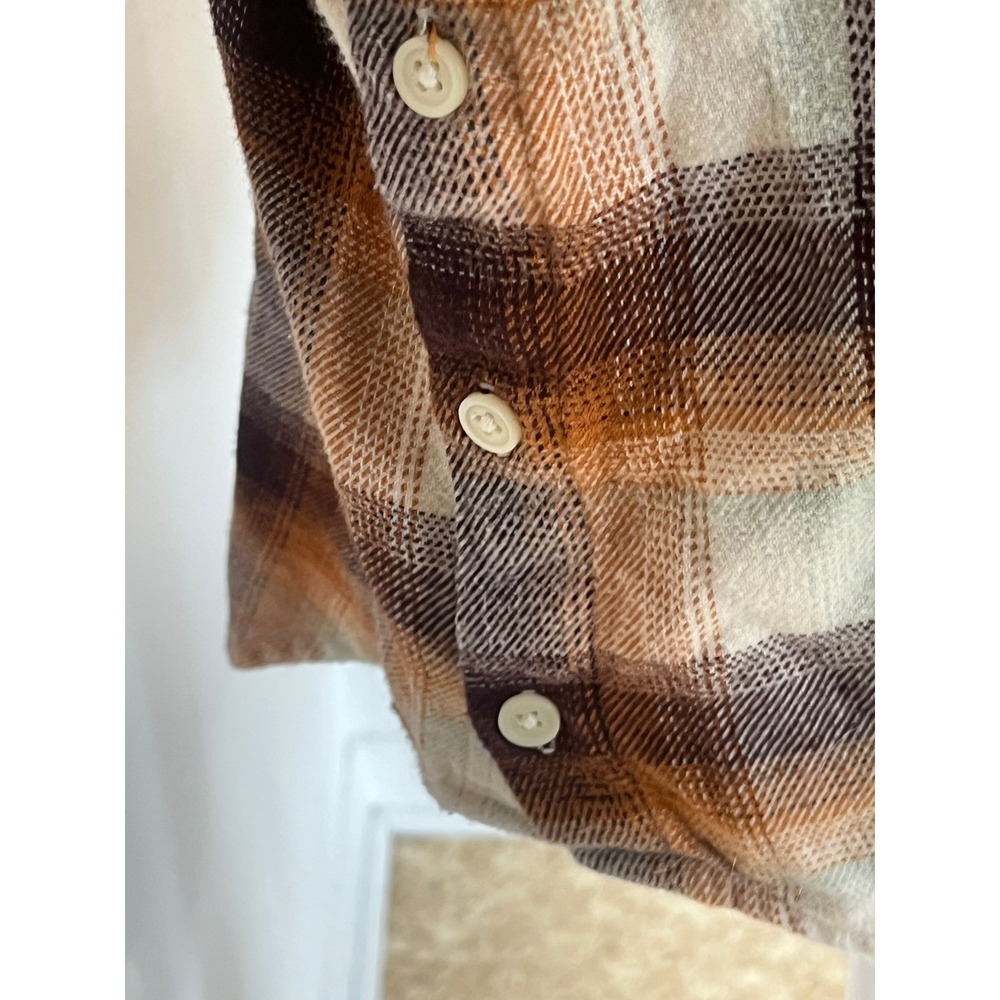 Madewell plaid flannel Button down shirt women's‎ small 100% cotton brown cream - Picture 6 of 13